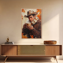 Load image into Gallery viewer, Cowboy with Coffee Mug in Autumn Framed Canvas Print - Fall Country Wall Art 2024 Rustic Home Decor and Gift Idea