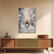 Cargar imagen en el visor de la galería, Cowboy by Window with Coffee Framed Canvas Print - Cozy Christmas Wall Art 2024 Rustic Holiday Decor and Gift Idea