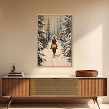 Load image into Gallery viewer, Cowboy on Horseback in Golden Autumn Trees Framed Canvas Print Rustic Christmas Wall Art Fall Decor Country Christmas Gift Seasonal Wall Art