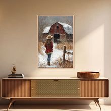 Load image into Gallery viewer, Country Girl with Falling Leaves Canvas Print, Autumn Wall Art, Farmhouse Holiday Decor, Fall Decor, Trendy Wall Art, Framed Canvas Print