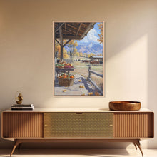 Carregar imagem no visualizador da galeria, Autumn Harvest Scene With Pumpkins Farmhouse Wall Art Framed Canvas Print Thanksgiving Seasonal Wall Art Country Home Decor Gift Idea