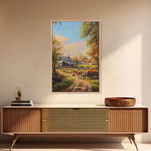 Carregar imagem no visualizador da galeria, Autumn Farmhouse Harvest Scene With Pumpkins Framed Canvas Print Fall Wall Art Seasonal Home Decor Thanksgiving Wall Art Rustic Gift Idea