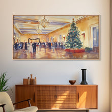 Load image into Gallery viewer, Elegant Ballroom Christmas Party Scene, Framed Canvas Print, Holiday Wall Art, Christmas Decor, Wall Art, Seasonal Decor, Best Gift Idea