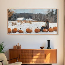 Load image into Gallery viewer, Cowboy Sipping Coffee Autumn Decor Framed Canvas Print Perfect Above Sofa Wall Art Western Home Decor Moody Fall Artwork Rustic
