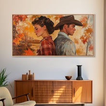 Carregar imagem no visualizador da galeria, Framed Canvas Print Cowboy Gazing Over Snowy Landscape Western Horse Rider Winter Mountain Art Winter Wonderland Wall Art