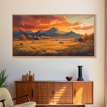 Carregar imagem no visualizador da galeria, Fall Sunset Framed Canvas Print Scenic Ranch Landscape Art Autumn Wall Decor Ideal Holiday Home Decor and Gift for Farmhouse Style