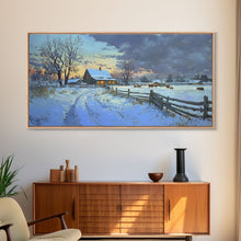 Load image into Gallery viewer, Beautiful Winter Snowy Farm Framed Canvas Print Rustic Christmas Decor, Christmas Wall Art and Holiday Art Prints, Gift Home Decor