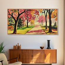 Load image into Gallery viewer, Colorful Autumn Path Canvas Print, Fall Park Scene Wall Art, Modern Farmhouse Autumn Decor, Holiday Art, Best Seasonal Gift Idea