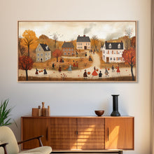 Carregar imagem no visualizador da galeria, Autumn Harvest Village Scene Framed Canvas Print - Cozy Fall Decor and Seasonal Wall Art with Country Charm and Autumn Ambiance