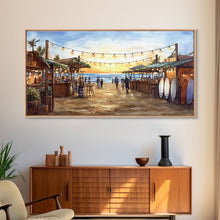 Load image into Gallery viewer, Beach Christmas Market Framed Canvas Print, Coastal Holiday Market Scene Wall Art, Christmas Decor Wall Art