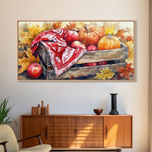 Load image into Gallery viewer, Basket With Pumpkins And Apples Framed Canvas Print Tall Art Rustic Fall Decor Thanksgiving Autumn Harvest Home Wall Art Farmhouse Gift Idea
