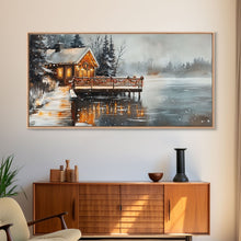 Load image into Gallery viewer, Beach house porch with Christmas garland and seashells, Framed Canvas Print festive tropical decorations, perfect coastal Christmas wall art