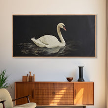 Load image into Gallery viewer, White Swan On A Black Lake, Victorian Style Vintage Art, Framed Canvas Print, Antique Art Reproduction, Traditional Wall Art