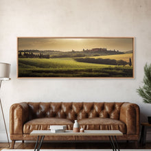 Load image into Gallery viewer, Italian Countryside at Sunset, Extra Large Wall Art, Framed Panoramic Canvas Print, Framed Wall Decor