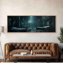Load image into Gallery viewer, An Abandoned Insane Asylum, Canvas Print Framed Halloween Art, Spooky Decor Panoramic Halloween Art, Halloween Wall Art, Halloween Art Print