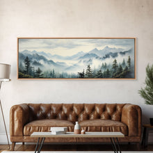 Carregar imagem no visualizador da galeria, Foggy Mountain Forest Canvas Print, Oil Landscape Painting On Canvas - Ready To Hang Large Panoramic Canvas Wall Art Prints, Framed Wall Art