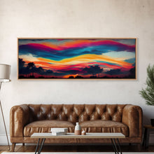 Load image into Gallery viewer, Beautiful Panoramic Sunset Watercolor, Extra Large Wall Art, Framed Panoramic Canvas Print, Framed Wall Art