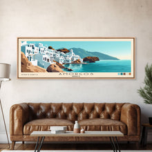 Load image into Gallery viewer, Amorgos, Greece Panoramic Print, Vacation Gift, Greece Wall Art, Beach Painting, Beach Decor, Large Wall Art, Wood Frame Art