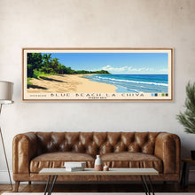 Load image into Gallery viewer, Blue Beach La Chiva, Puerto Rico Panoramic Beach Print, Vacation Gift, Puerto Rico Wall Art, Framed Canvas Print, Framed Beach Painting