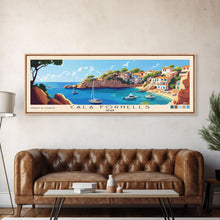 Carregar imagem no visualizador da galeria, Cala Fornells, Spain Panoramic Beach Print, Vacation Gift, Spain Wall Art, Framed Canvas Print, Framed Beach Painting