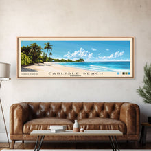 Carregar imagem no visualizador da galeria, Carlisle Beach, Barbados Panoramic Beach Print, Vacation Gift, Barbados Wall Art, Framed Canvas Print, Framed Beach Painting