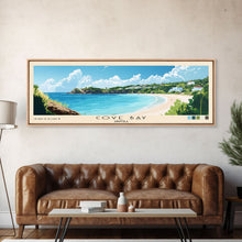 Load image into Gallery viewer, Cove Bay, Anguila Panoramic Beach Print, Vacation Gift, Anguila Wall Art, Framed Canvas Print, Framed Beach Painting