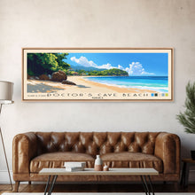 Load image into Gallery viewer, Doctor’s Cave Beach, Jamaica Panoramic Print, Vacation Gift, Jamaica Wall Art, Beach Painting, Beach Decor, Large Wall Art, Wood Frame Art