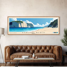 Load image into Gallery viewer, Egremni Beach, Greece Panoramic Beach Print, Vacation Gift, Greece Wall Art, Framed Canvas Print, Framed Beach Painting