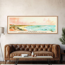 Load image into Gallery viewer, Aruba, autonomous country of the Kingdom of the Netherlands Watercolor Beach Print, Vacation Gift, autonomous country of the Kingdom of the Netherlands Wall Art, Framed Canvas Print, Framed Beach Painting