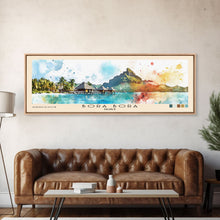 Load image into Gallery viewer, Bora Bora, France Watercolor Beach Print, Vacation Gift, France Wall Art, Framed Canvas Print, Framed Beach Painting