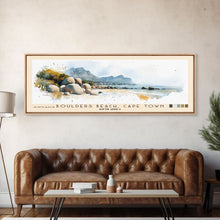 Load image into Gallery viewer, Boulders Beach, Cape Town, South Africa Watercolor Print, Vacation Gift, South Africa Wall Art, Beach Painting, Beach Decor, Large Wall Art, Wood Frame Art