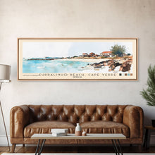 Load image into Gallery viewer, Curralinho Beach, Cape Verde, Senegal Watercolor Print, Vacation Gift, Senegal Wall Art, Beach Painting, Beach Decor, Large Wall Art, Wood Frame Art