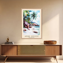 Load image into Gallery viewer, Anse Cocos, Seychelles Watercolor Beach Print, Vacation Gift, Seychelles Wall Art, Beach Painting, Beach Decor, Beach Painting