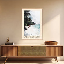 Load image into Gallery viewer, Anse Georgette, Seychelles Watercolor Beach Print, Vacation Gift, Seychelles Wall Art, Framed Canvas Print, Framed Beach Painting