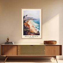 Load image into Gallery viewer, Bells Beach, Australia Watercolor Beach Print, Vacation Gift, Australia Wall Art, Framed Canvas Print, Framed Beach Painting