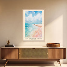 Load image into Gallery viewer, Blue Lagoon Island, Bahamas Watercolor Print, Vacation Gift, Bahamas Wall Art, Beach Painting, Beach Decor, Large Wall Art, Wood Frame Art