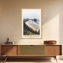 Carregar imagem no visualizador da galeria, Cannon Beach, Oregon Watercolor Beach Print, Vacation Gift, Oregon Wall Art, Framed Canvas Print, Framed Beach Painting