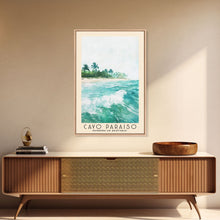 Load image into Gallery viewer, Cayo Paraiso, Dominican Republic Watercolor Beach Print, Vacation Gift, Dominican Republic Wall Art, Framed Canvas Print, Framed Beach Painting