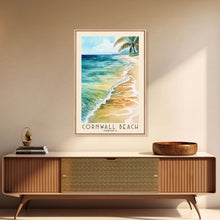 Load image into Gallery viewer, Cornwall Beach, Jamaica Watercolor Beach Print, Vacation Gift, Jamaica Wall Art, Framed Canvas Print, Framed Beach Painting