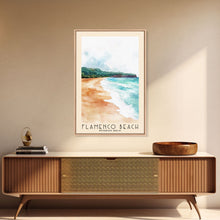 Carregar imagem no visualizador da galeria, Flamenco Beach, Puerto Rico Watercolor Beach Print, Vacation Gift, Puerto Rico Wall Art, Framed Canvas Print, Framed Beach Painting