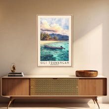 Load image into Gallery viewer, Gili Trawangan, Indonesia Watercolor Beach Print, Vacation Gift, Indonesia Wall Art, Framed Canvas Print, Framed Beach Painting