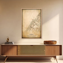 Load image into Gallery viewer, Dubai UAE map print poster or framed canvas, Dubai map print poster canvas, Dubai city map print poster canvas, Vintage Travel Art