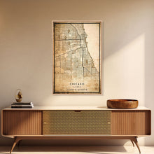 Load image into Gallery viewer, Distressed Chicago map print poster or framed canvas, Illinois road map print poster canvas, Chicago city map print poster canvas
