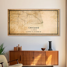 Load image into Gallery viewer, Distressed Chicago map print poster or framed canvas, Illinois road map print poster canvas, Chicago city map print poster canvas