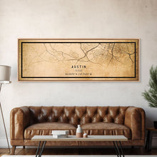 Load image into Gallery viewer, Panoramic Austin Map Print Canvas or Poster, Texas Map Art, Texas Map Print, Vintage Texas Map Framed Art, Retro / Distressed Office Art