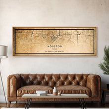 Load image into Gallery viewer, Distressed Panoramic Houston map print poster canvas print, framed road map art, map print poster canvas, Houston city map print canvas