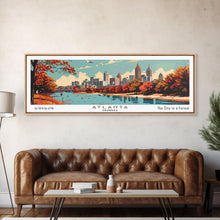 Load image into Gallery viewer, Atlanta Georgia Panoramic Painting, Mid Century Modern Framed Canvas Print, Retro Pop Art Travel Poster, Home Decor, City Wall Art