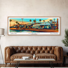Load image into Gallery viewer, Anaheim California Panoramic Wall Art Framed Canvas Print, Mid Century Modern Art, Pop Art Style, Travel Poster, Home Decor, Retro Style