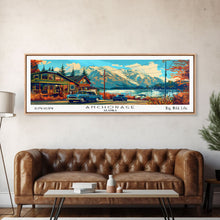 Load image into Gallery viewer, Anchorage Alaska Panoramic Travel Poster Framed Canvas Print, Mid Century Modern Art, Pop Art Style, Wall Art Decor, Home Decoration