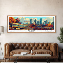 Load image into Gallery viewer, Atlanta Georgia Panoramic Wall Art Framed Canvas Print, Mid Century Modern Art, Pop Art Style, Travel Poster, Home Decor, Wall Hanging